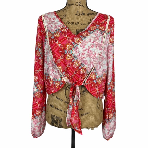 Altar’d State Boho Hippie Tie Crop Top Large - Picture 2 of 10